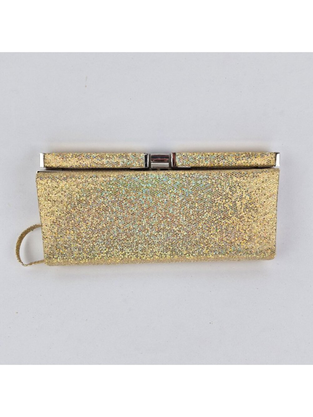 Vintage Gold Glitter Clutch Bag Shimmer Evening Purse Hard Case Handbag Wristlet